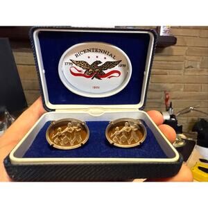 Vintage Swank Bicentennial Gold Cufflinks 1776–1976 with Box | Drum Scene